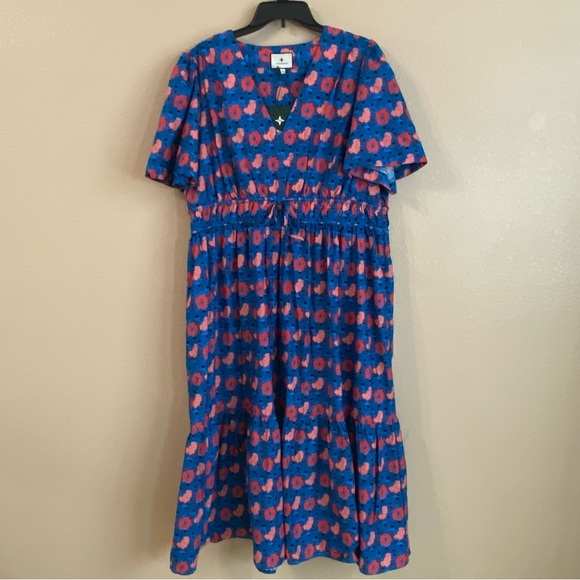 Tuckernuck Womens‎ New Size XXL Retro Floral Mitchell Midi Dress Blue and Red